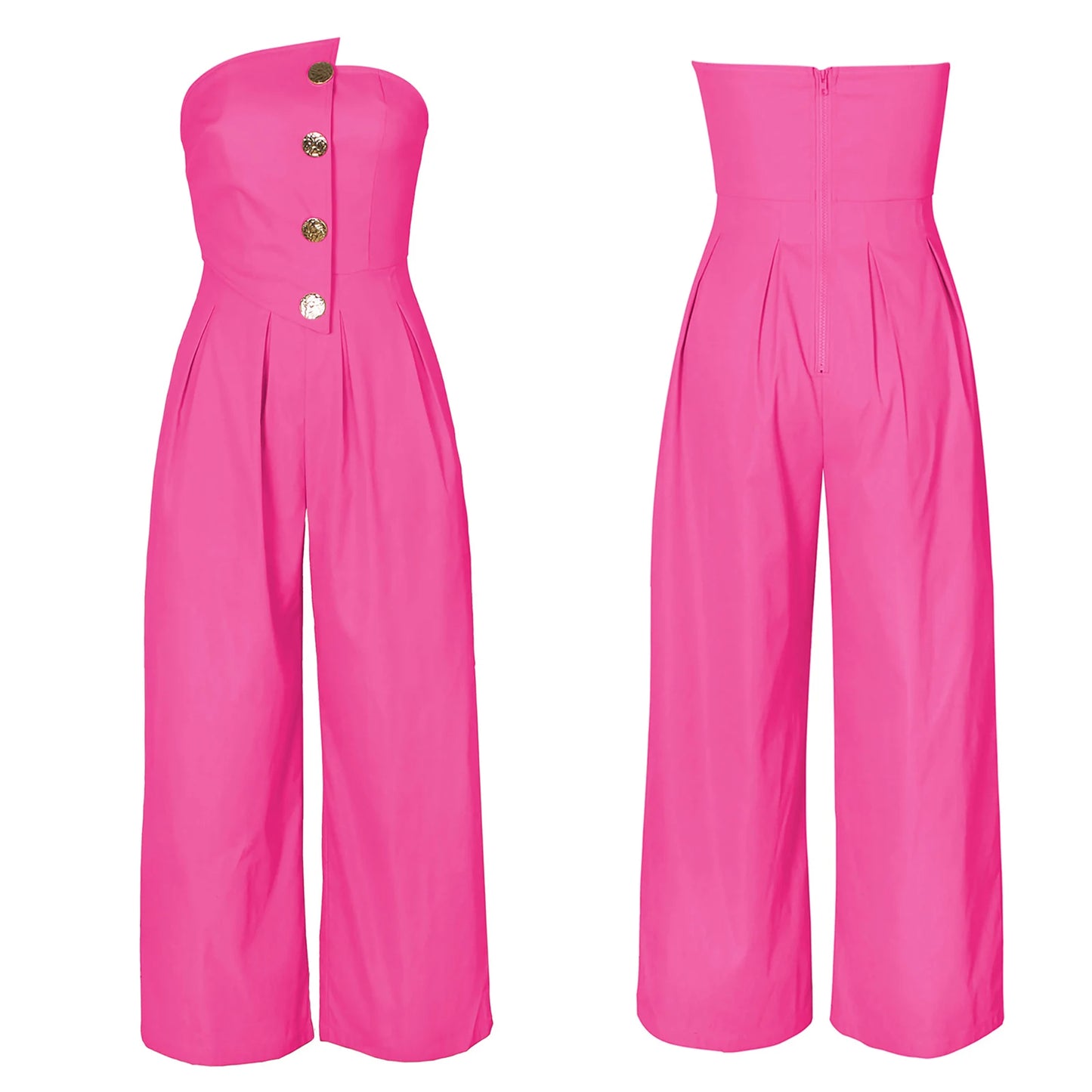 Tube Jumpsuit Women Strapless Sleeveless Rompers Wide Leg High Waist Jumpsuits Solid Color Summer Party Commute Outfits Clothes.