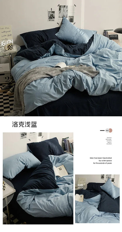 High Quality Solid Color Double Washed Cotton Bedding 4 Pieces Set Student Dormitory Bed Linen Duvet Set Bed Suit.