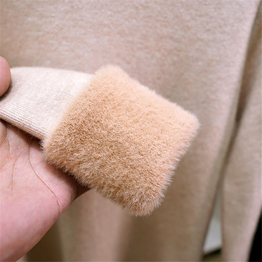 Pullover Für Frauen Winter Verdicken Rollkragen Schlank Stricken Pullover Neue Warme Plüsch Samt Gefüttert Strickwaren Jumper Tops Casual Poleras