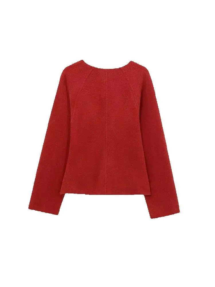 Women Fashion With Belt Woolen Jacket Coat V Neck Long Sleeve Female Outerwear Chic Tops.