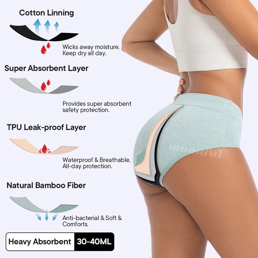 Menstrual Panties Woman Super Absorbent Menstrual Panties High Waist Bamboo Fiber Leakproof Menstruation Period Underwear Girl.