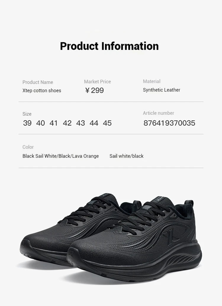 Xtep Running Shoes For Men 2024 Winter Stability Cushioning Lace Up Sports Shoes Keep Warm Jogging Soft Sneakers 876419370035.