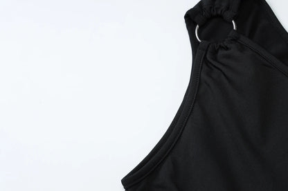 Hugcitar Women'S Fashion Sexy One Shoulder Solid Ruched Sexy Crop Tank Top Summer Clothes Streetwear Party Festival Wholesale.