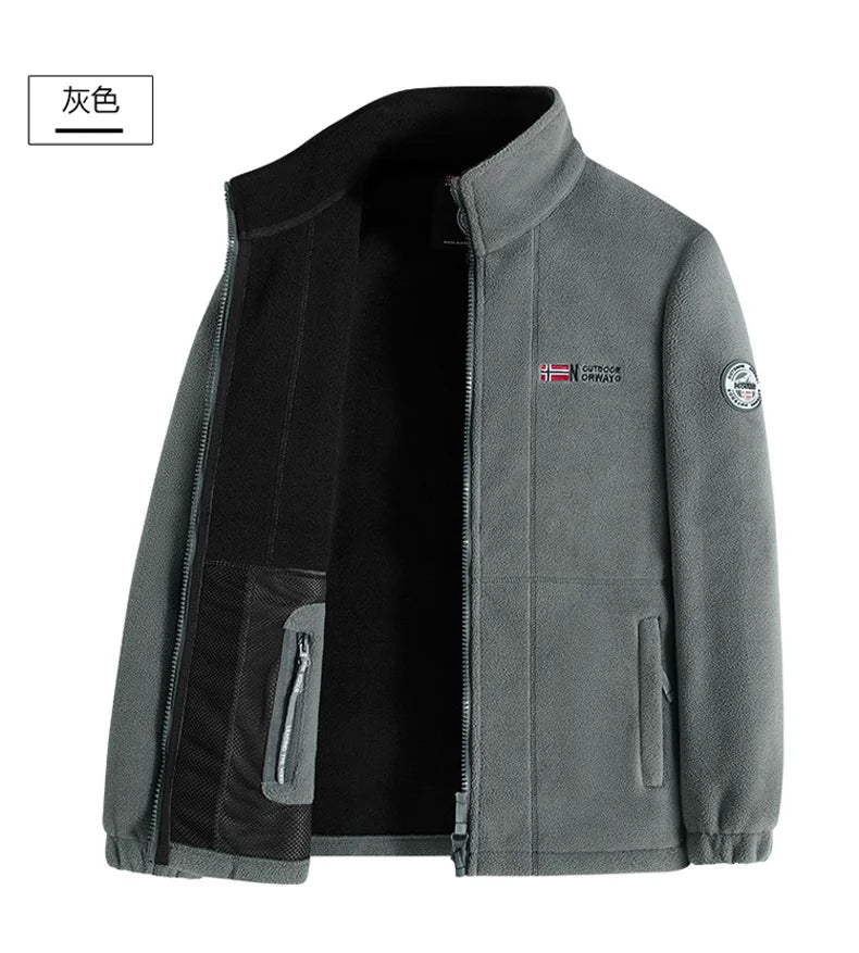 Outdoor Ski Fleece Jacket Men's Autumn And Winter Brand Thick Very Cold Plush Lapel Coat Casual Snow Windproof Sweatshirt Jacket