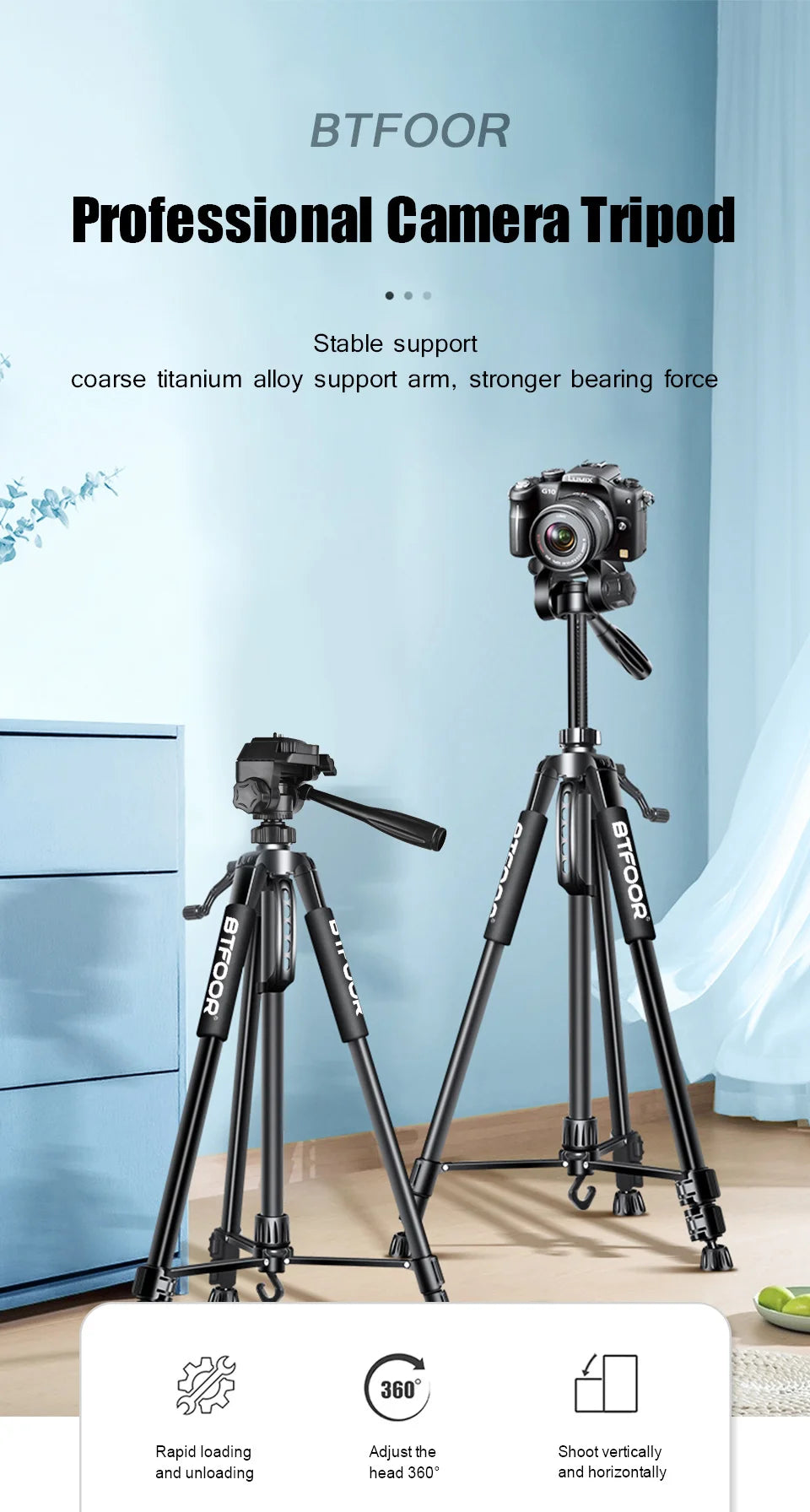 Phone Travel Self Tripod  Aluminum Tall 55” 140CM Stand With Quick Plates Mount Pan Head For Canon Nikon DSLR SLR Digital Camera.