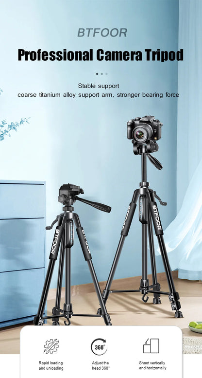 Phone Travel Self Tripod  Aluminum Tall 55” 140CM Stand With Quick Plates Mount Pan Head For Canon Nikon DSLR SLR Digital Camera.