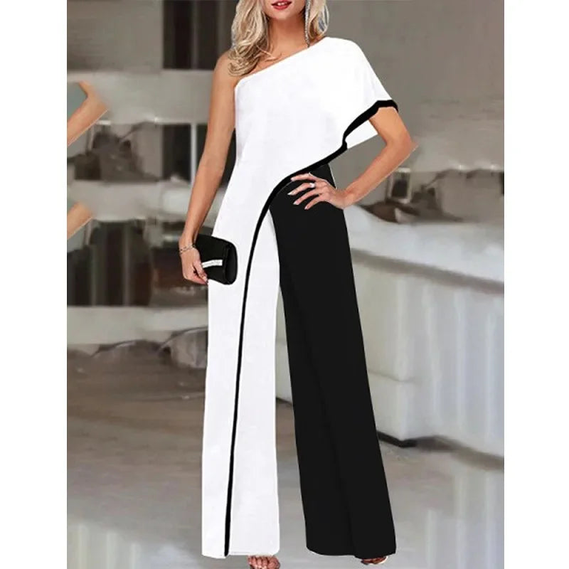 2024 Amazon Independent Station Women's Jumpsuit Slimming Fashionable Color Blocking Women's Trousers Jumpsuit Casual Style