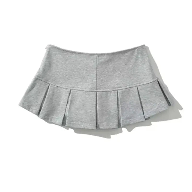 Mooyufon Fabric Y2K Mini Skirt Women Low Waist Wide Pleat Light Grey Sexy Vintage A-line Pleated Skirt Casual Skort Summer.