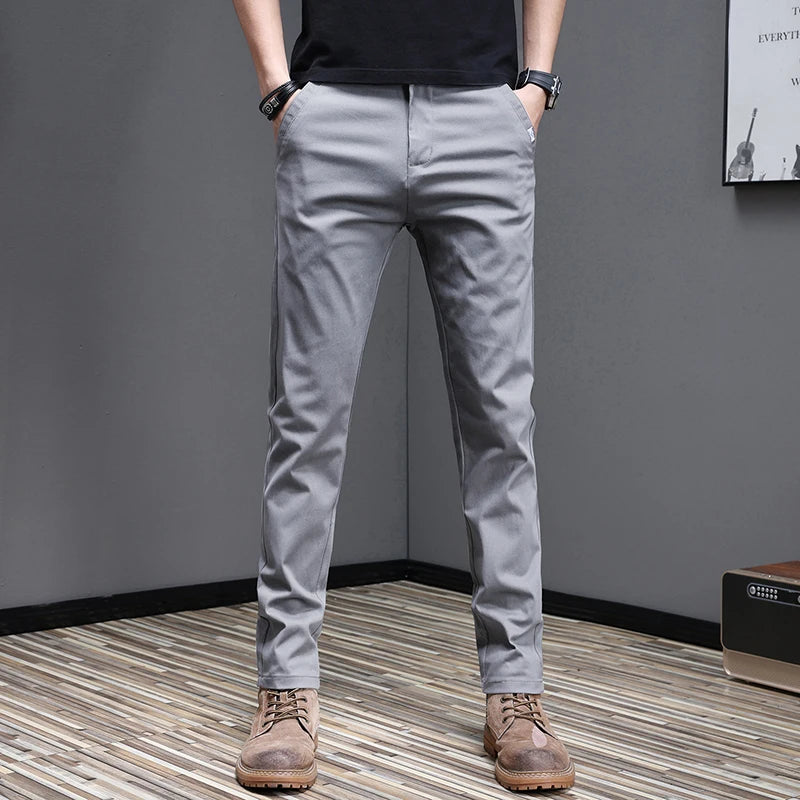 2024 Spring Summer Men's Casual Pants 97.8% Cotton Business Korean Fashion Slim Fit Stretch Gray Black Khaki Trousers Male Pant