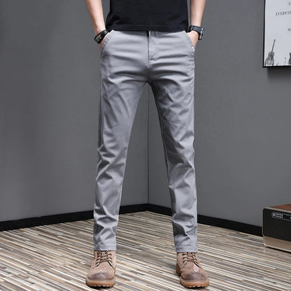 2024 Spring Summer Men's Casual Pants 97.8% Cotton Business Korean Fashion Slim Fit Stretch Gray Black Khaki Trousers Male Pant