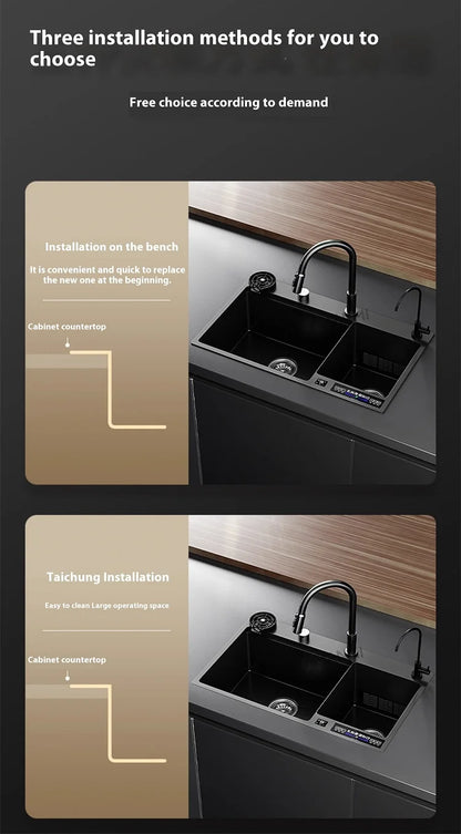 Stainless Steel Smart Water Catalyst Sinks large Double slot Purification Sterilized Fruit Dishwashing Kitchen Sink