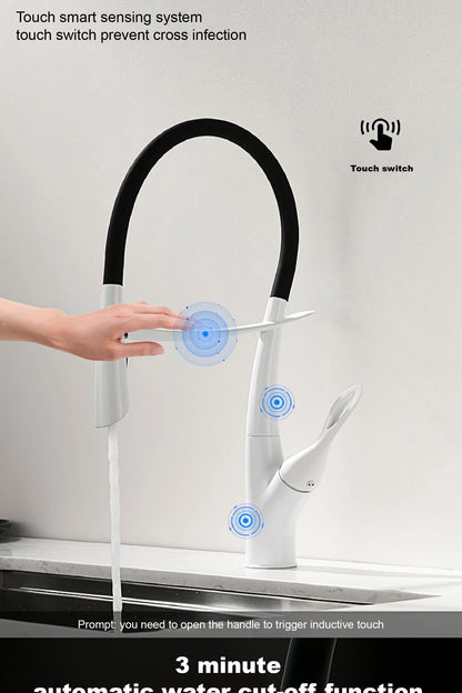 Luxuriöser Küchenarmatur aus grauem Messing in Gun-Grau mit intelligentem Touch-Design. Einhebelmischer für heißes und kaltes Wasser mit magnetischer Saugkraft