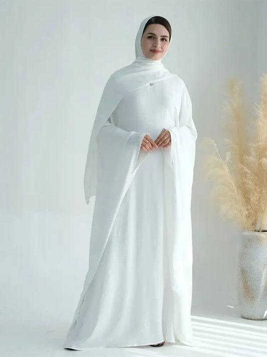 White Pink Black Brown Soft Crepe Khimar Batwing Abaya Damen 2 Piece Muslim Modest Hijab Dresses Set Kaftan Kebaya Robe Women.