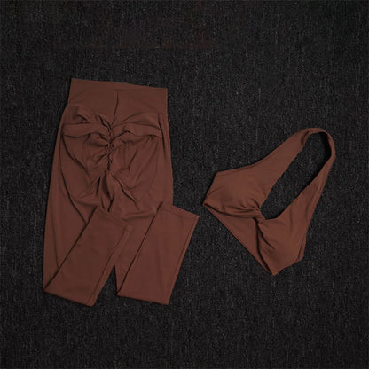 TRY TO BN Yoga Sports Sets Women's Tracksuit Sexy Back Pocket Hanging Neck Bras Fitness Leggings Sportswear Workout Gym Clothing.