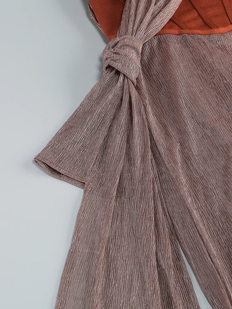 Sexy eine Schulter drapiert Glitzer langes Kleid Frauen braun Korsett funkelnd rücken frei figur betonte Maxi kleider Abend party Kleider.