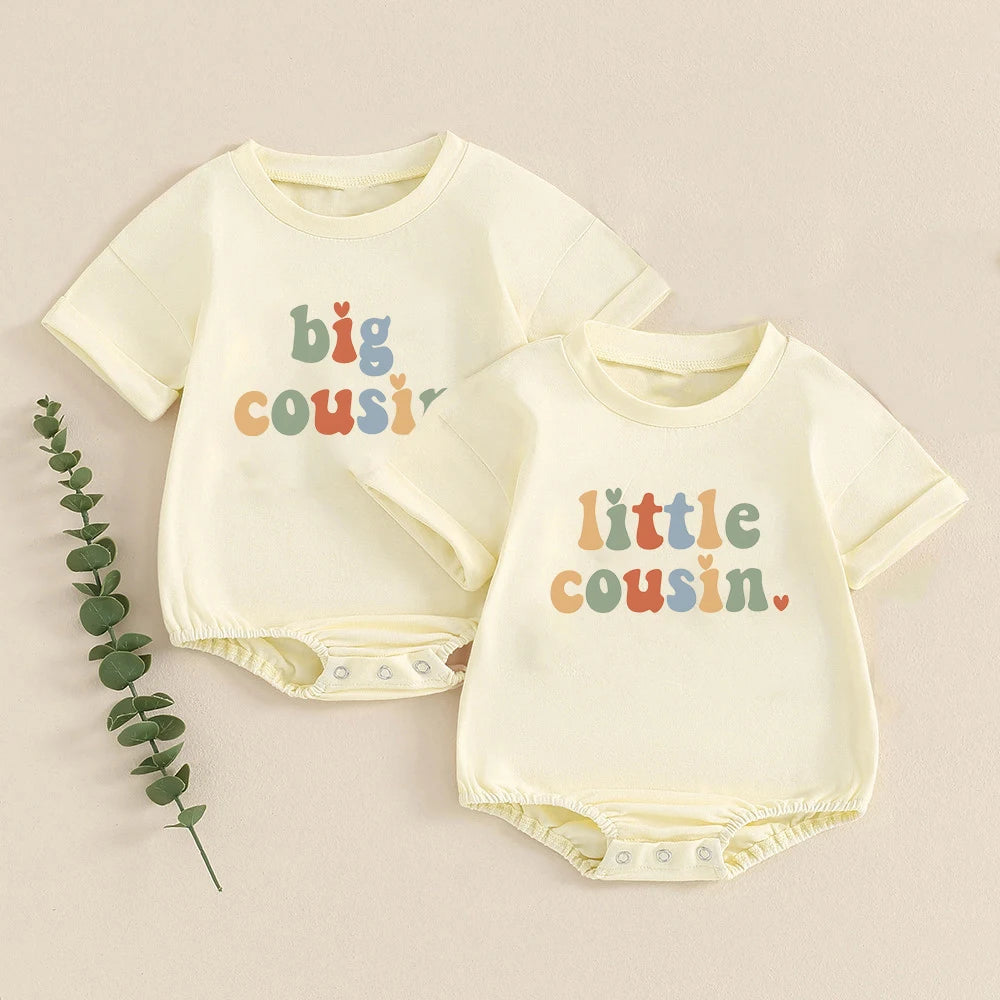 Retro Cousin Crew Kleinkind übergroße T-Shirt Stram pler große kleine Cousine Baby Bubble Stram pler Bodysuit süße Baby Outfits.