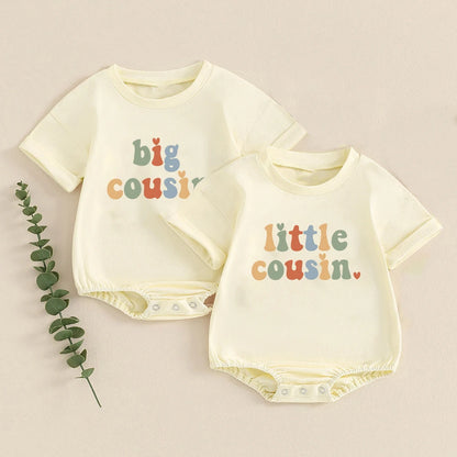 Retro Cousin Crew Kleinkind übergroße T-Shirt Stram pler große kleine Cousine Baby Bubble Stram pler Bodysuit süße Baby Outfits.