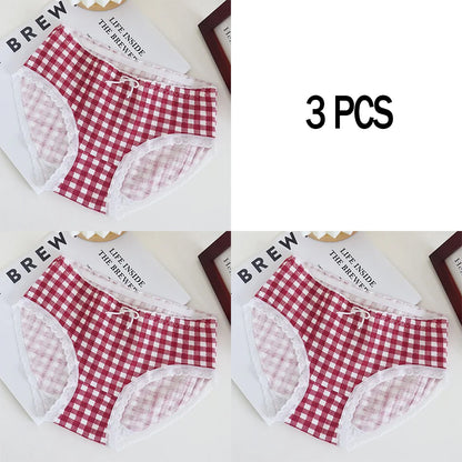 3pcs Cotton Women's Panties Sweet Cute Printed Student Mid-Waist Underwear Fashionable Breathable Girls Daily Briefs.