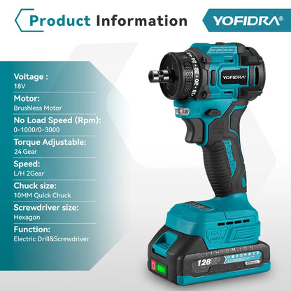 YOFIDRA 2-in-1 bürstenloser Elektroschrauber Handheld Sechskantbohrer Schraubendreher Home Power Tool Set für Makita Akku Pin