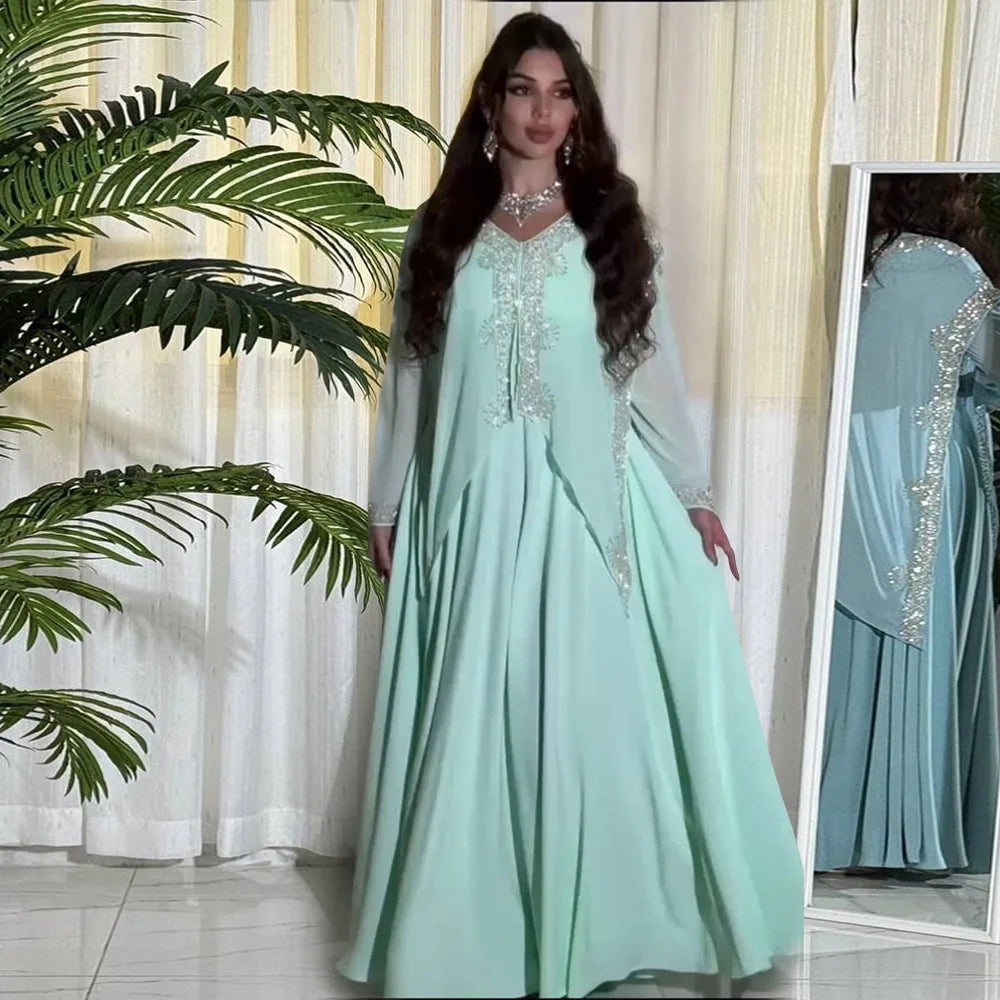 Abendkleider Arabische Lange Robe Stickerei Muslimische Frauen Party Jalabiya Eid Ramadan Marokko Dubai Abayas Kaftan Islam Vestidos Neue