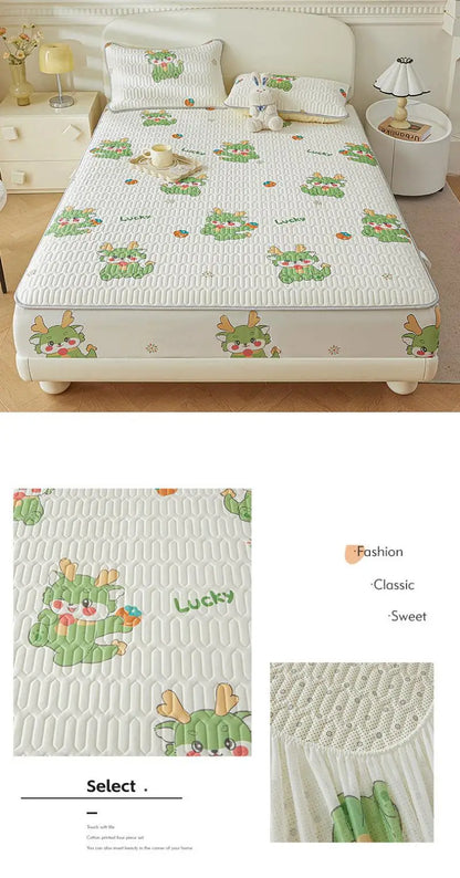 Cartoon Cute Pattern Cooling Fitted Sheet Single Natural latex fabric Soft cushion for Bedding Slow rebound Non-Slip Mattress