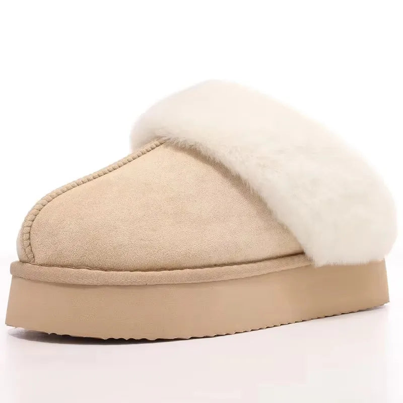 Crestar Women's Platform Fuzzy Slippers New Lady Winter House Slipper Thick Soles Warm Fuzzy Shoes Indoor Outdoor Cotton Shoes.