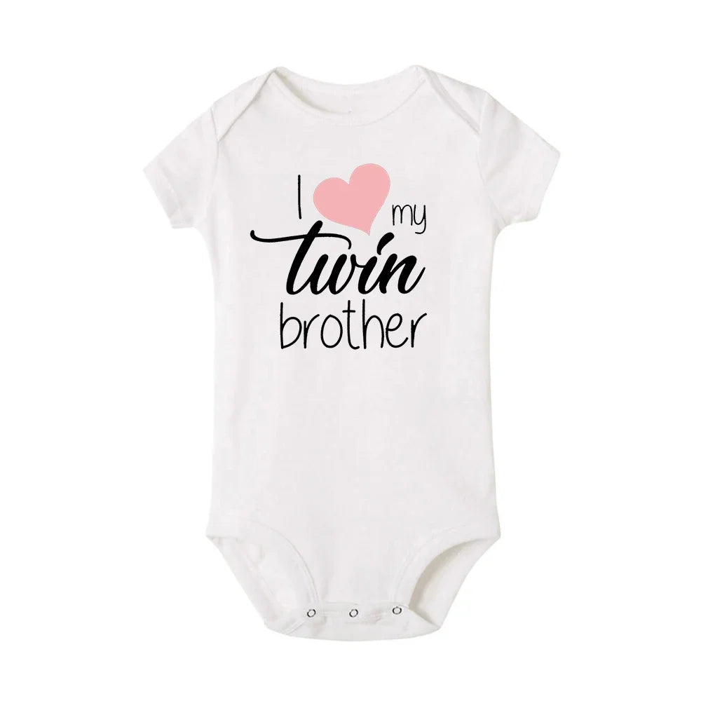 Zwillinge Säuglings-Body „I Love My Twin Sister Brother“ für Neugeborene, Jungen und Mädchen, kurzärmelig, Overall, Kleinkind-Kleidung, Baby-Geschenk-Strampler