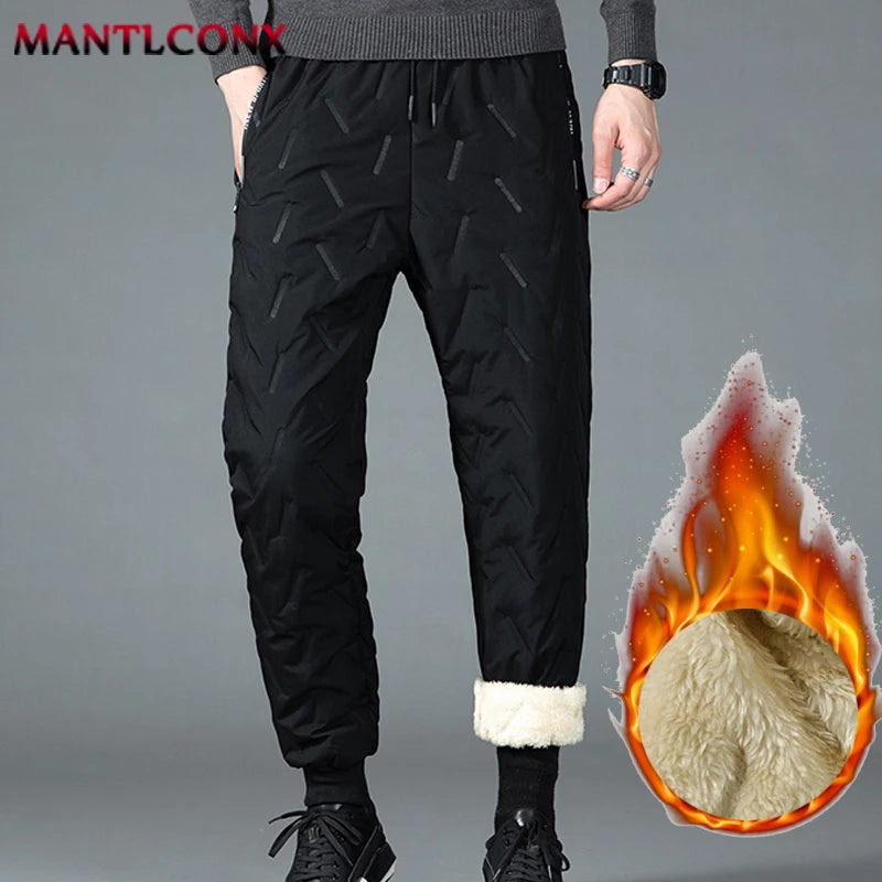 New Fleece Warm Winter Men's Pants Casual Thicken Joggers Pants for Men Thermal Padded Trousers Black Sweatpants Men Waterproof.