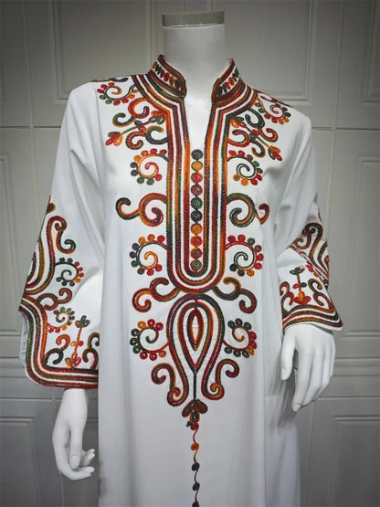 Ramadan Muslimische Damen bestickte lose Abaya-Kleider für Frauen Gala Marokko Dubai Eleganter lässiger Kaftan