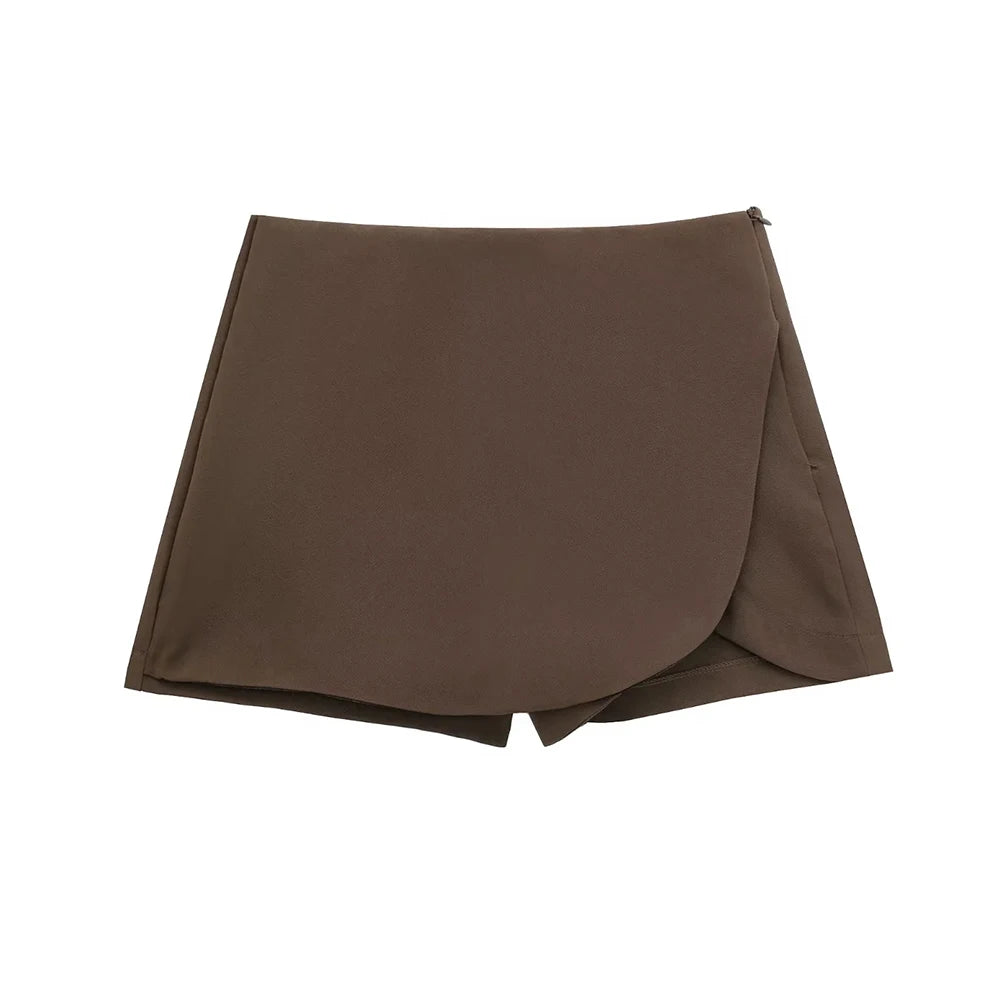 Women Fashion Pareo Style Shorts Skirts Vintage High Waist Side Zipper Female Skort Mujer.