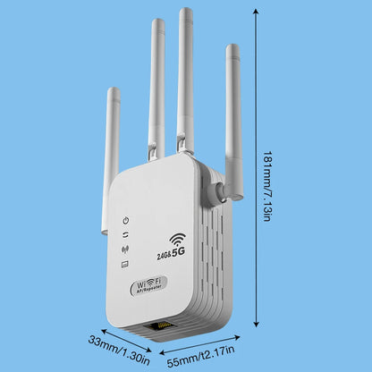1200Mbps WiFi Signal Booster Wireless WiFi Repeater with WAN/LAN Port Dual-Band 2.4/5G WiFi Signal Amplifier WIFI Range Extender.