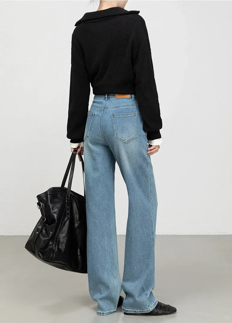 High Waist Straight Leg Jeans Women's Fashionable Denim Wide Leg Pants Slimming Narrow Version Floor-Length Autumn New Arrival