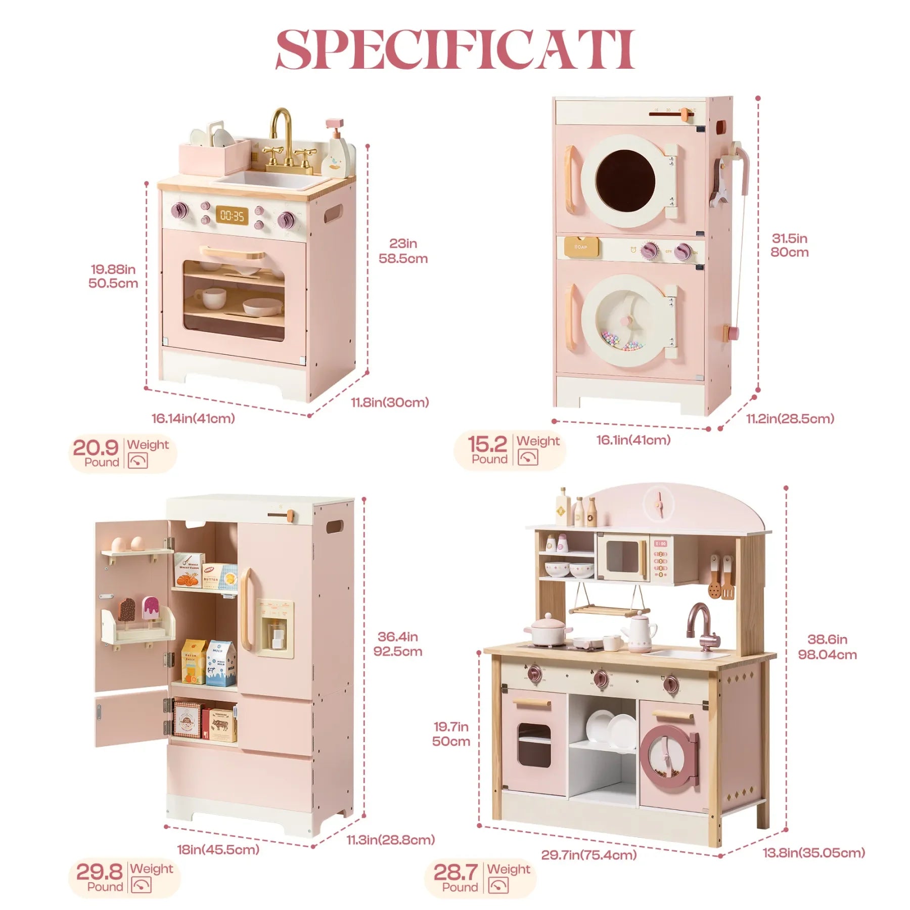 Robotime Robud Kids Corner Kitchen Playset Wooden Play Kitchen Set with Realistic Sound Pretend Play Gift for Boys Girls Pink.