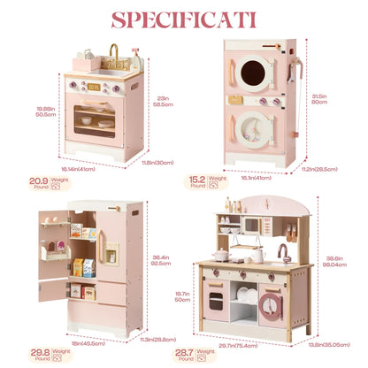 Robotime Robud Kids Corner Kitchen Playset Wooden Play Kitchen Set with Realistic Sound Pretend Play Gift for Boys Girls Pink.