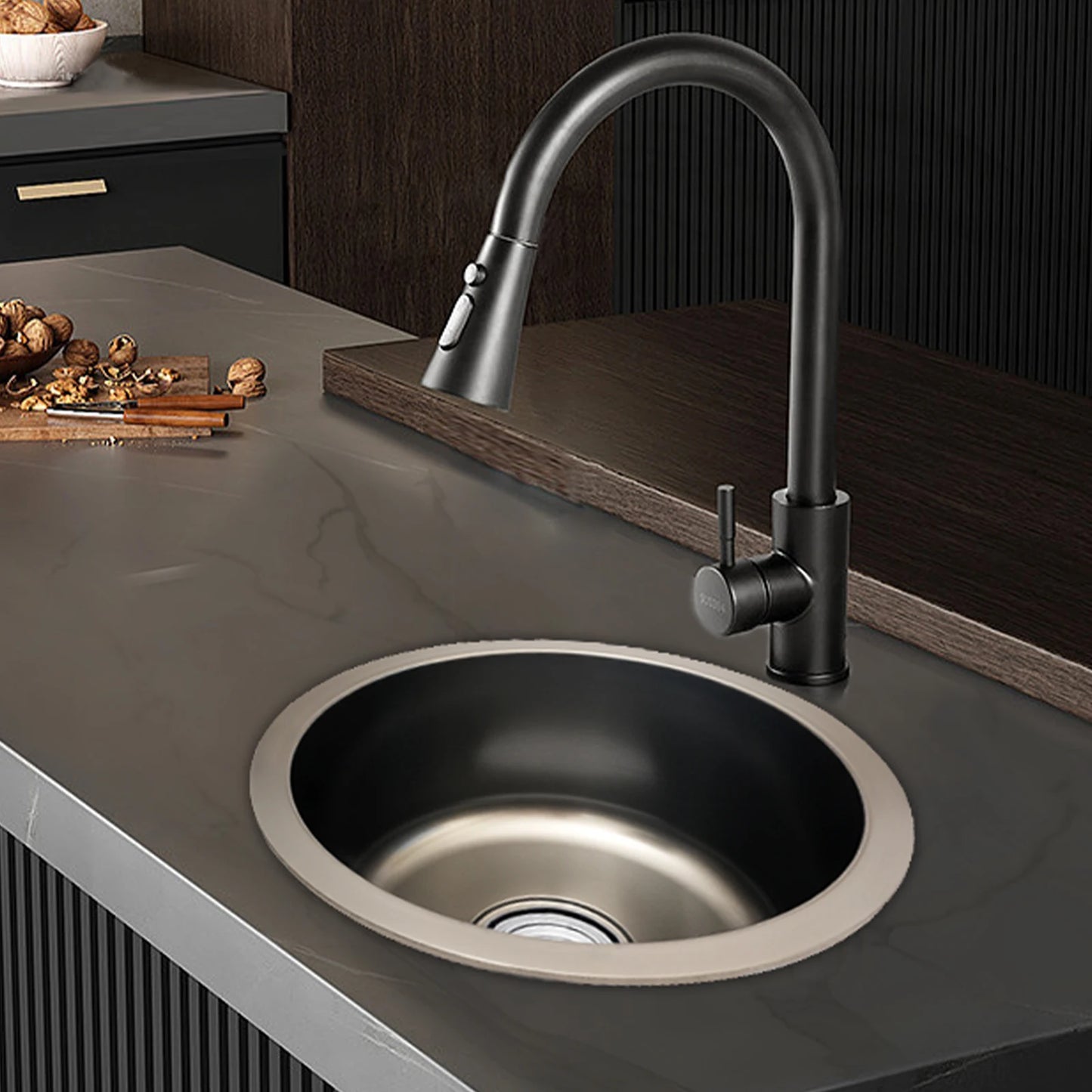 Grey Round Sink Kitchen Renovation Sink Round Single Sink Small Basin Round Basin for Bathroom