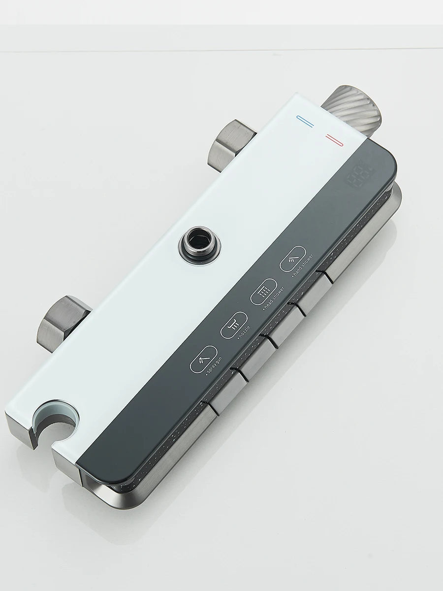 Intelligent Digital Display Luxury Shower Set Bathroom Wall Mounted Piano Key 4 Ways Water Outlet Rainlfall Shower Faucet System