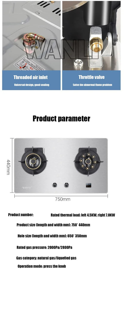 419H Embedded Stainless Steel Gas Stove/  4.8Kw High Firepower Household Stove/Reversible Double Stove Magic Dish Stove.