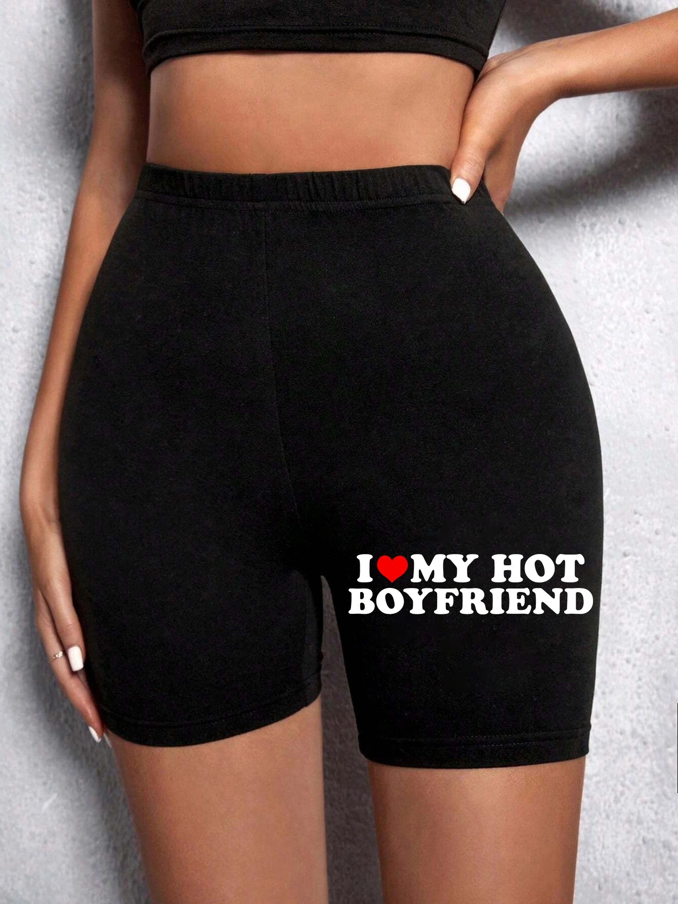 Trend Women'S Sports Shorts  I Love My Hot Boyfriend Letter Print Tight Shorts High Elastic Comfortable Soft Thin Female Clothes.