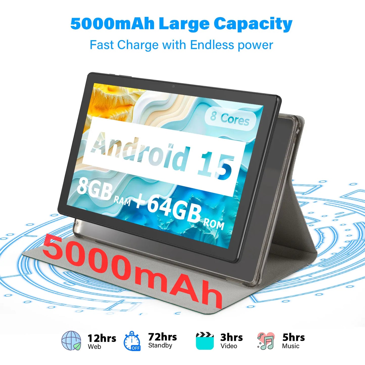 ANRY 2025 Android 15 IPS Display 10.1 Inch 8GB(4+4 Expand) RAM+64GB ROM Tablet 5000Mah Dual Camera 5GWifi A523 Octa-core Tablets.