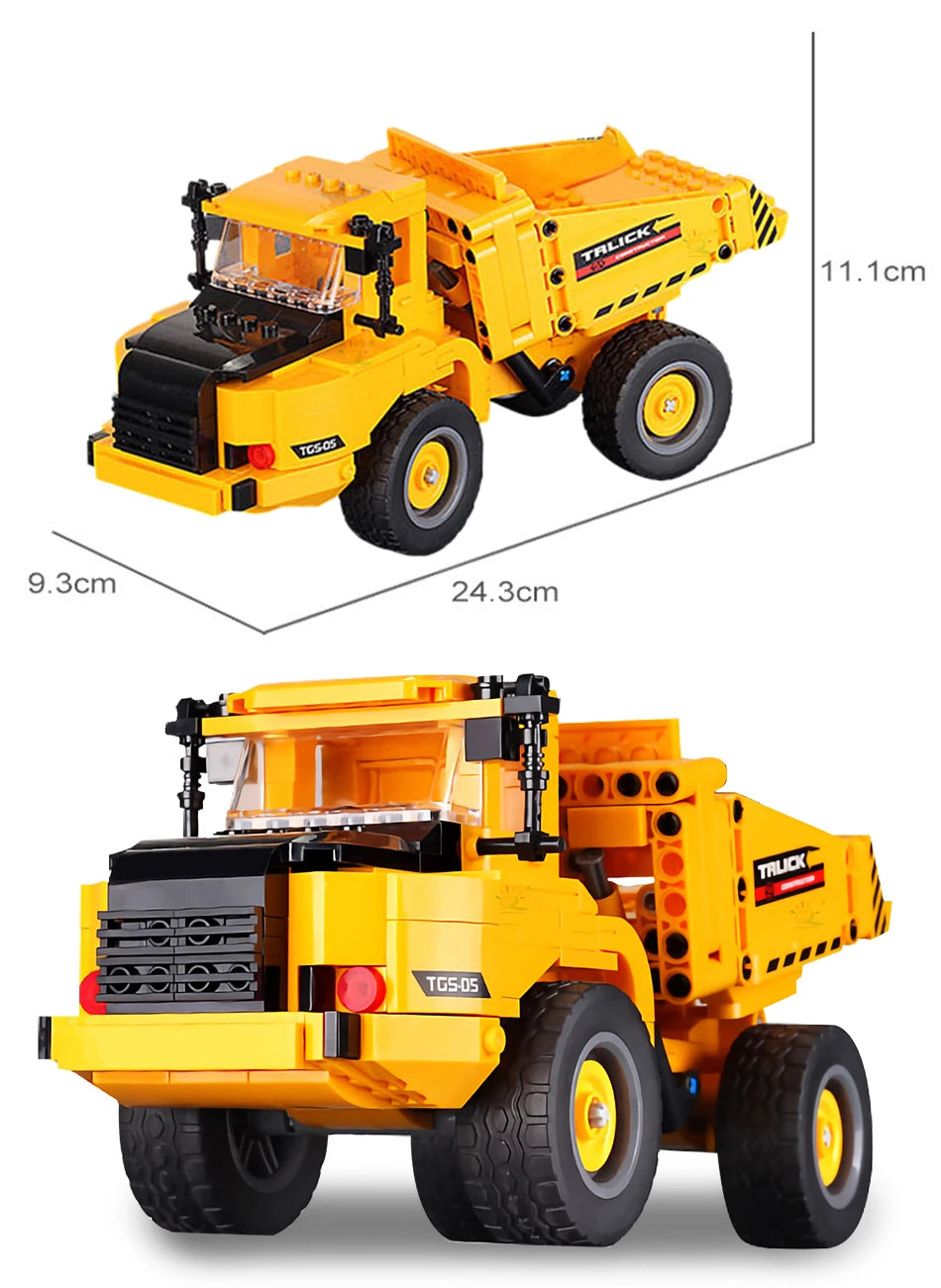 HUIQIBAO Engineering Truck Building Blocks Vehicle Excavator Bulldozer Crane Car Bricks City Construction Toys For Children Boys.