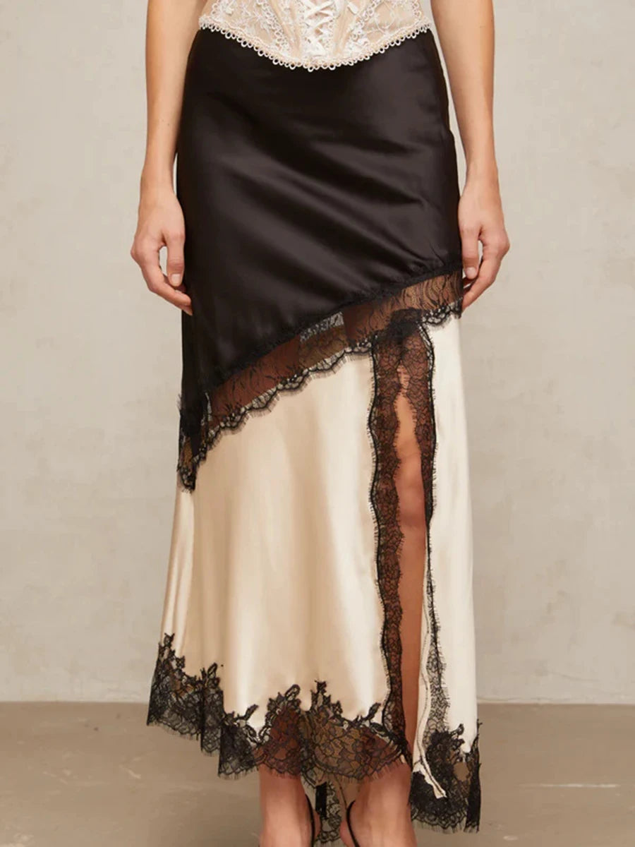 TWOTWINSTYLE Colorblock Slimming Fashion Midi Skirts for Women Patchwork Lace Temperament Skirt Female Elegant Clothing Style.