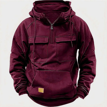 2025 New Autumn Winter Men's Hooded Solid-color Casual Hoodie Fashionable Young Man's Multi-Pocket Patch Hoodie Pullover Shirt.