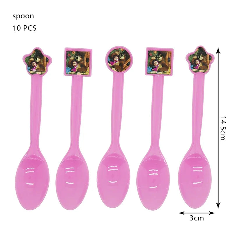 Mashas und Bär Geburtstag Party Dekoration Cartoon Thema Luftballons Kinder Event liefert Einweggeschirr Hintergrund.