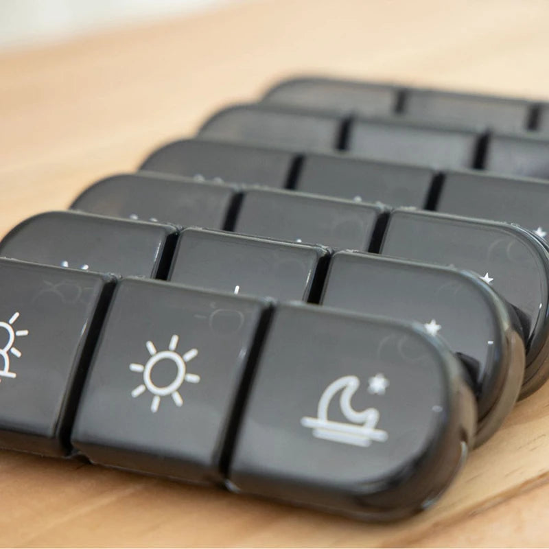 Weekly 6/7/8/10/21 Grids Pill Box Medicine Organizer Black Plastic Storage Box Container Portable Pill Case