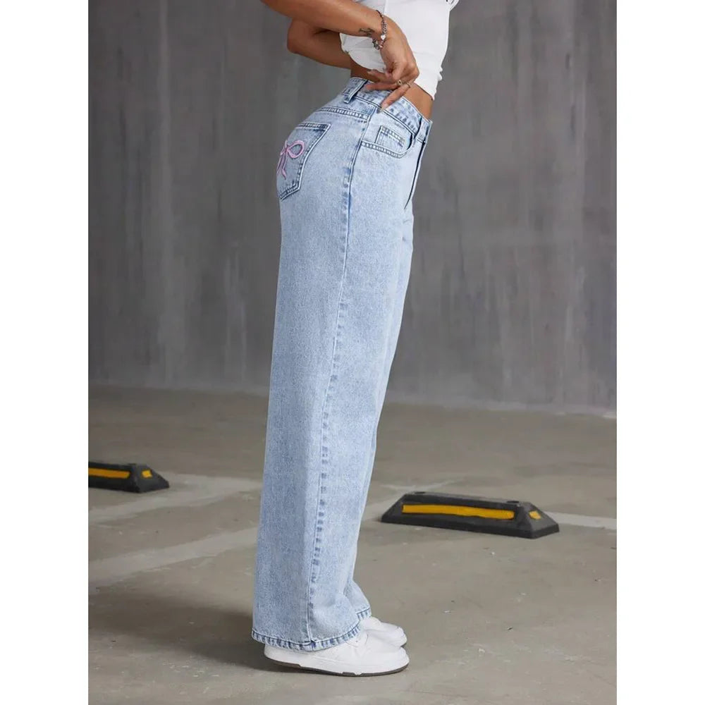 Retro Summer 2025 Women's High Waist Straight Leg Jeans Draping Wide Leg Long Trousers Fashionable Cross-Border Denim Pants.