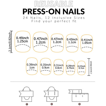 24pcs Medium Square White French Fake nails， Bow on nails Detachable And Reusable Jelly Glue 1pc Cuticle Pusher.