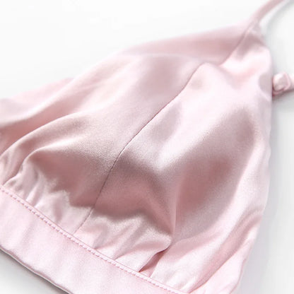 Women French Non-steel Ring Mulberry Silk Bra Thin Breathable Triangle Active Bra Girls' Bra 88% Mulberry Silk+12% Spandex.