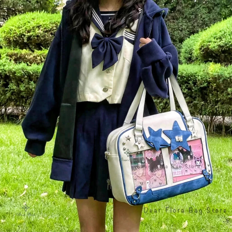 Y2K Trendy Star Ita Bag Lolita Girl Transparent Pocket Fashion Crossbody Bag Women's DIY Display Shoulder Bag Cute Purse Handbag.