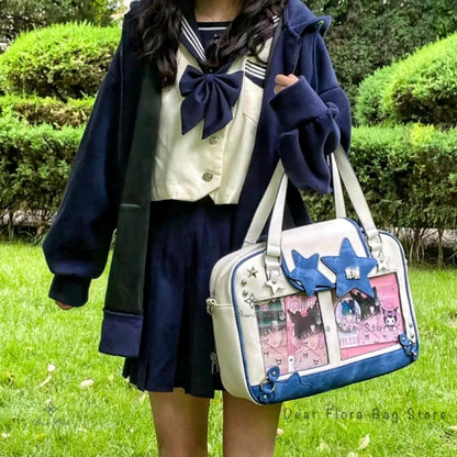 Y2K Trendy Star Ita Bag Lolita Girl Transparent Pocket Fashion Crossbody Bag Women's DIY Display Shoulder Bag Cute Purse Handbag.