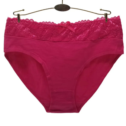 Women's cotton briefs sexy mid-rise solid lace waist patchwork panties Ladies briefs plus size women briefs underwear 3 Pcs/lot.